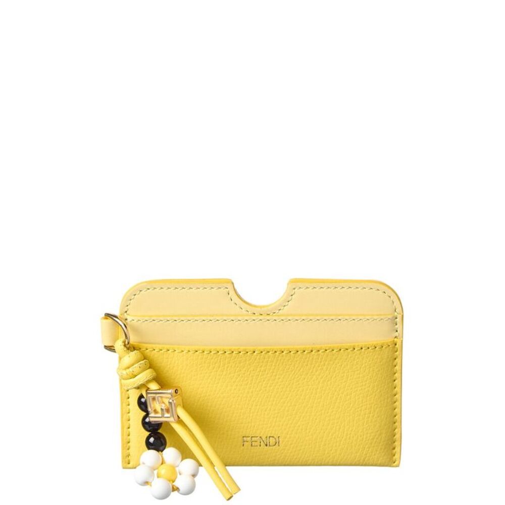 Fendi Ff Diamond Leather Card Case, Yellow